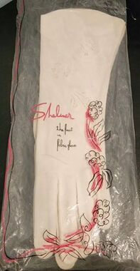 1950s White Nylon Embroidered Gloves Shalimar Women's Size 7